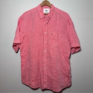 Lacoste Men’s Linen Coral Short Sleeve Button Down Casual Vacation Wear Shirt 45